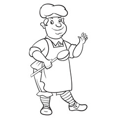 cook outline drawing with hand, cafe and restaurant menu, for printing.