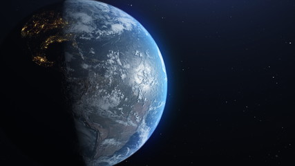 earth from space, concept of astronaut view, , slowly moving away with stars in space. UHD 3840 2160 footage . Elements of this 3d animation furnished by NASA.