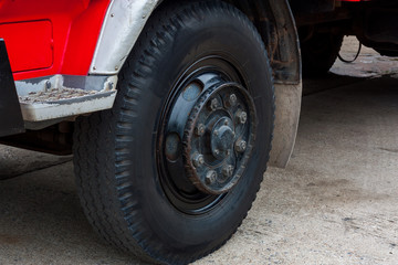 The close-up of Wheel fire truck