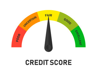 Credit score indicators illustration. Progress indicator with pointer. Financial situation level.