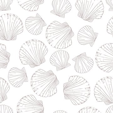 Seashell seamless pattern. Scallop vector background.
