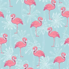 Acrylic prints Flamingo Vector seamless pattern with flamingos