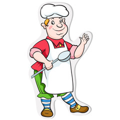 color sticker happy cook outline hand drawing, cafe and restaurant menu, for printing on cups and napkins