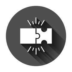 Puzzle compatible icon in flat style. Jigsaw agreement vector illustration on black round background with long shadow. Cooperation solution business concept. - obrazy, fototapety, plakaty