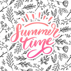 Summer time vector text lettering calligraphy letters black slogan Sales Holiday Flyer Banner Poster