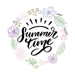 Summer time vector text lettering calligraphy letters black slogan Sales Holiday Flyer Banner Poster