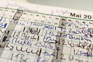 Hotelbuchungen handgeschrieben