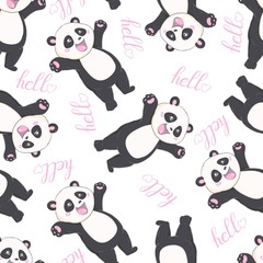 Fototapeta premium Cartoon Seamless Panda Pattern