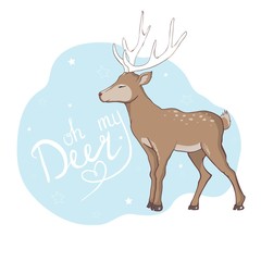 Cute deer with little bird vector illustration for kids, fashion artwork, children books, t shirts, prints, greeting cards.