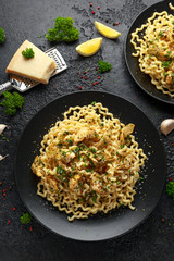 Artichoke hearts and lemon pasta with parmesan cheese and parsley