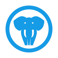 Icono plano silueta elefante en círculo color azul