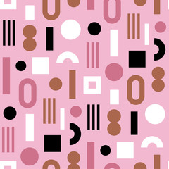 Seamless pattern of modern, geometric abstract shapes.