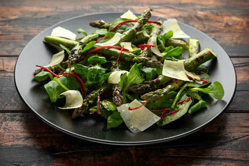 Grilled Asparagus salad with green vegetables and parmesan cheese