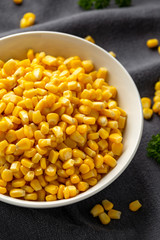Sweet Corn in white bowl. Healthy food