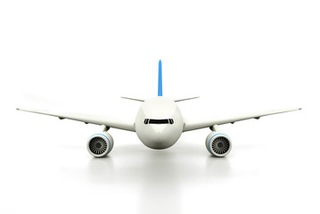 Commercial Airplane isolated on white background. 3D render. Front view