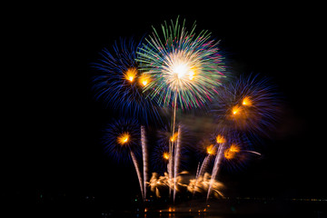 Colorful fireworks on the black sky background at pattaya international fireworks festival 2018....