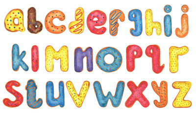 colorful watercolor donut alphabet