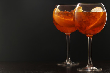 Glasses with aperol spritz cocktail