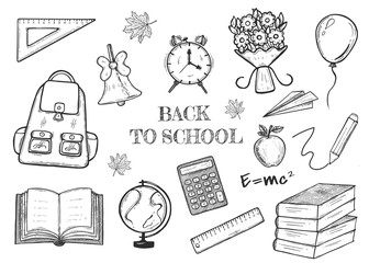 Back to school. Vector set. Freehand drawing. Eps