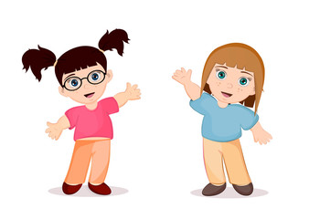 Two little girls. Vector graphics. Eps