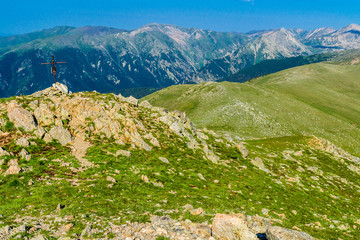Fototapeta na wymiar Panorama over the Pyrenees Mountains, from Costabona Peak.