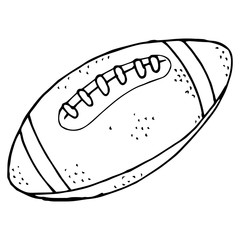 Rugby ball. Vector illustration of a rugby ball. Hand drawn ball with lacing for playing American football rugby.