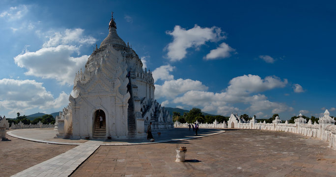 Myanmar. Hsin Phyu Shin Pagoda was built in 1816 with special elegance, includes a multi-tiered gallery with small pagoda towers and symbolizes the cosmogonic structure of the universe