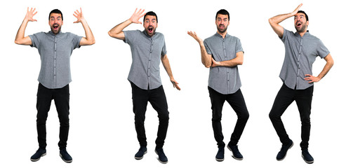 Set of Handsome man unhappy and frustrated with something. Negative facial expression © luismolinero