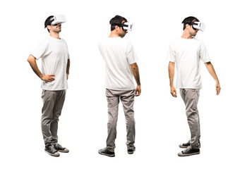Set of Man using VR glasses