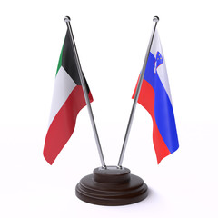 Kuwait and Slovenia, two table flags isolated on white background. 3d image