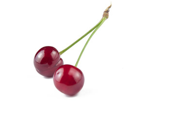 Cherries isolated on a white background.Copy space