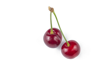 Cherries isolated on a white background.Copy space