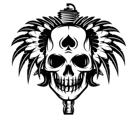 vector monochrome image on motorcycle theme with skull, wings, engine