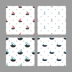 Sea childish patterns background. Sub marines and ships,  vector design for wrapping paper, textile, background fill design..