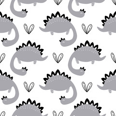 Seamless pattern with hand drawn different cute dinosaurs. Childish texture for fabric, textile, vector fill. Vector background 