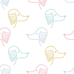 Naklejka premium Seamless pattern with hand drawn dog face. Childish texture for fabric, textile, vector fill. Vector background&nbsp;.