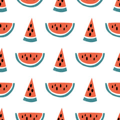 Seamless pattern with hand drawn watermelons. Childish texture for fabric, textile, vector fill. Vector background 