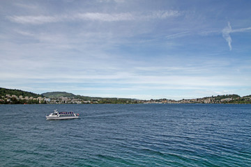 Fototapeta na wymiar tourist ferry on swiss Lake Luzern