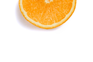 half an orange on white background, Isolated photo.