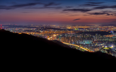 Top view at night in Seoul in South Korea.