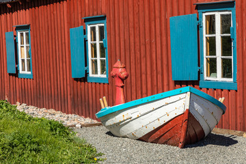 Fototapeta na wymiar Traditional architecture in Tind fishing village on Lofoten islands, Nordland. Norway.