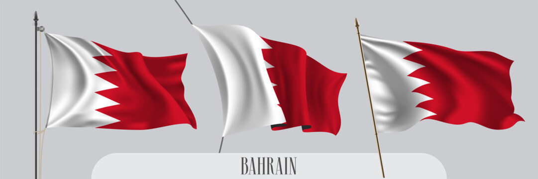 Set of Bahrain waving flag on isolated background vector illustration