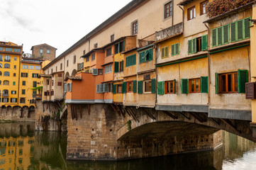 Fototapeta na wymiar Florence, UNESCO Heritage and home to the Italian Renaissance, full of famous monuments and works of art all over the world. Ponte Vecchio.