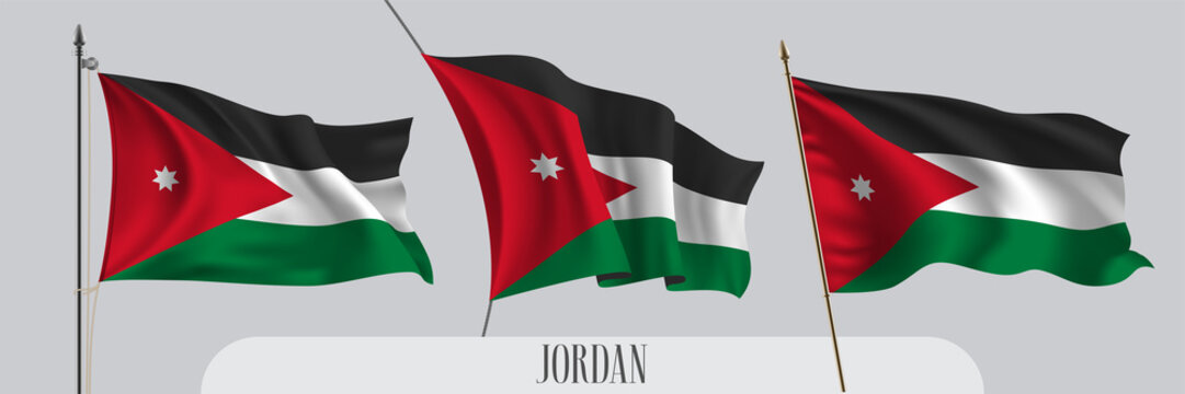Set of Jordan waving flag on isolated background vector illustration