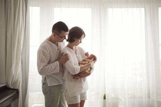 Mom, Dad And Baby, Mother Holding Newborn