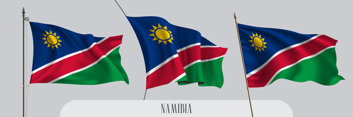 Set of Namibia waving flag on isolated background vector illustration