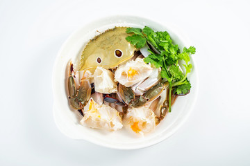 Slaughter cleaned fresh crab meat in one dish