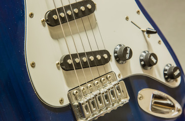 blue color guitar closeup details view