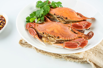 a dish of steamed three-pointed crab