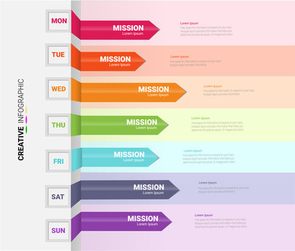 weekly planner, Timeline business for 7 day, Timeline infographics design vector and Presentation business can be used for Business concept with 7 options, steps or processes. 